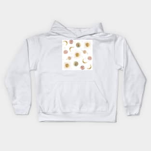 Gold Sun Moon Planets Space White illustration Kids Hoodie